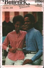 4690 Vintage Butterick SEWING Pattern Mens 1970s Semi Fitted Front Buttoned Top