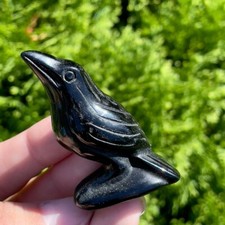 Natural Obsidian Raven Crow Hand Carved Crystal Healing Halloween Decor Gift 1Pc