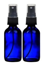 2 NEW 2 oz. Cobalt Blue Boston Round GLASS Spray Bottle with Black sprayers 2 oz