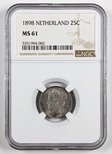 1898 Netherlands Silver 25c NGC MS61