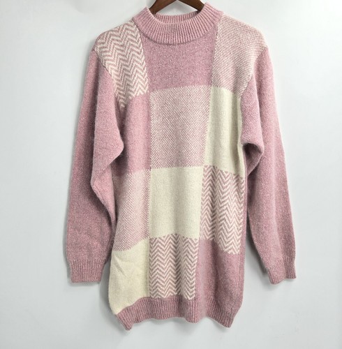 Segue Sweater Woman's Medium Patchwork Silk Angora Pink Soft Knit VTG 80's - 第 1/11 張圖片