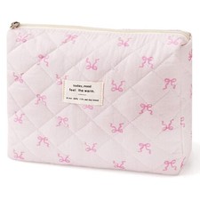 Large Travel Quilted Makeup Bag  Cute Bow Cotton cosmetic bag, Fashionable