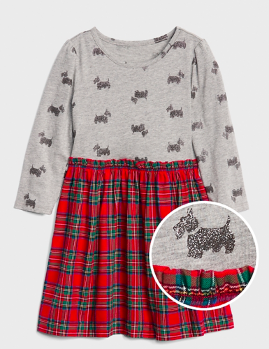 GAP BABY GIRL DOG PLAID MIX-FABRIC DRESS NWT 3T - Picture 1 of 3