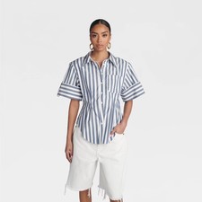 KBB by KAHLANA Women Short Sleeve' The Hourglass Button-Down Shirt' - Blue