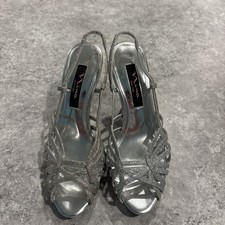 Nina New York Women  s Evening Strappy Silver Sparkly 4   Heels Shoes Size 7