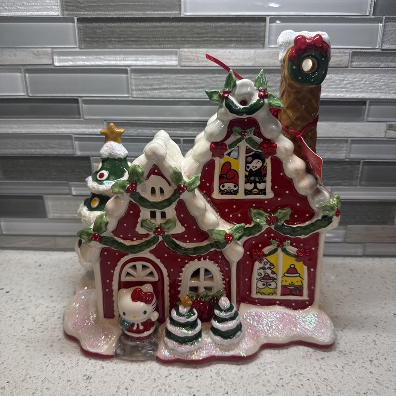 Blue Sky Clayworks Hello Kitty & Friends Red Christmas Gingerbread Candle House