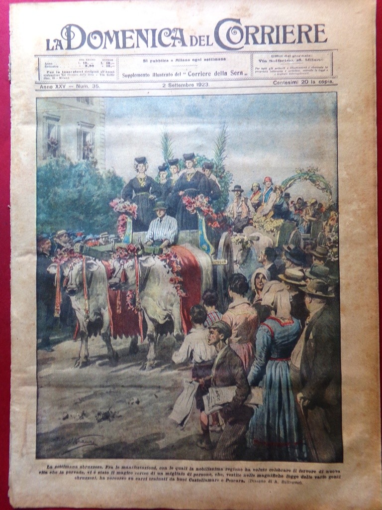 La Domenica del Corriere 2 Settembre 1923 Abruzzo Tiraboschi Motociclette Guerra
