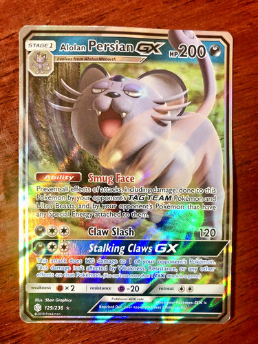 2019 Pokémon Alolan Persian GX 129/236 Cosmic Eclipse Ultra Rare Holo