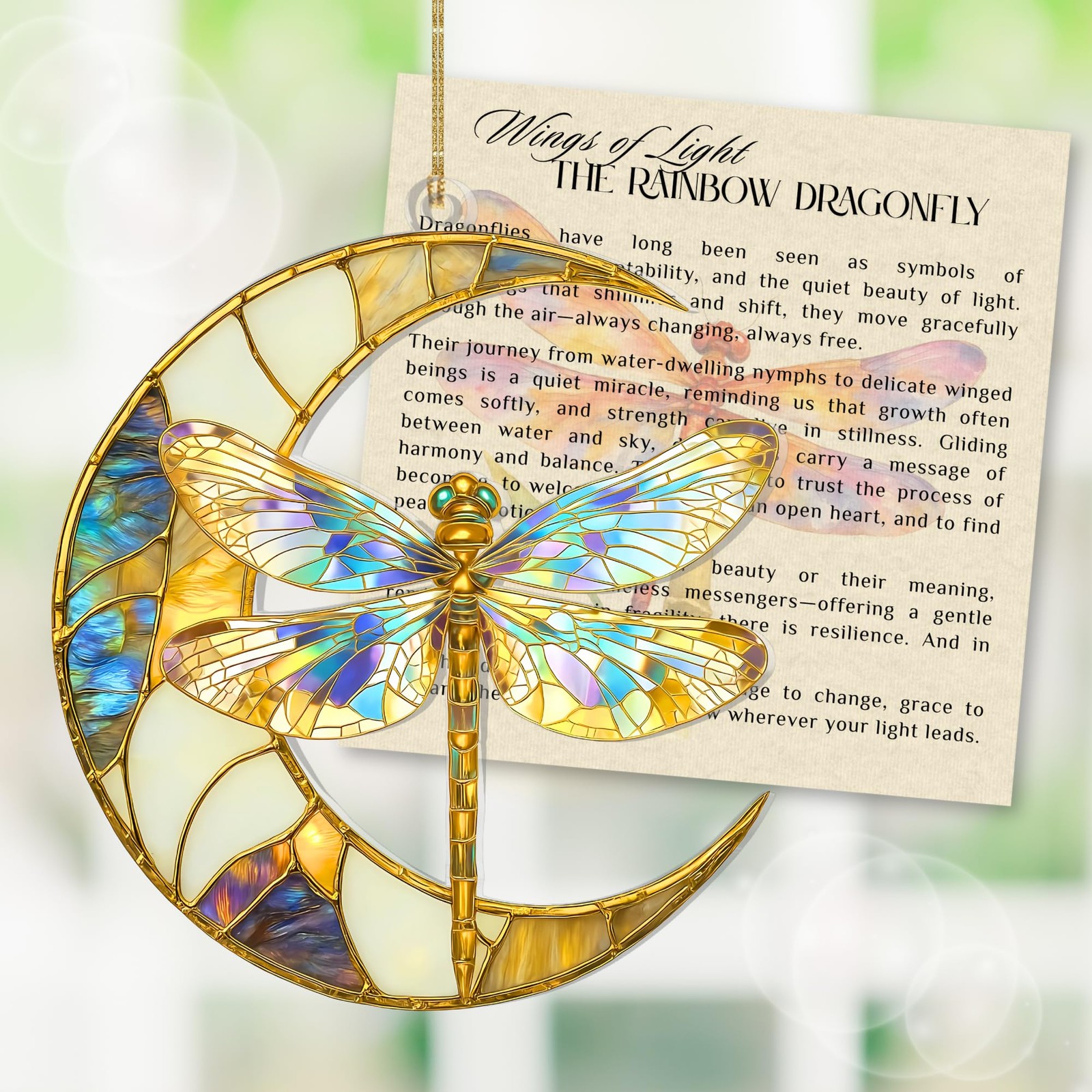 Dragonfly Moon Ornament – Gifts for Women, Hanging Suncatcher for...