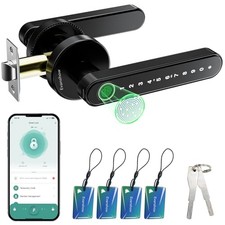 Smart Door Lock with Knob, Keyless Entry Door Locks with Handle, Black 02
