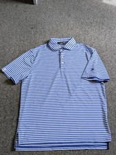 MENS RLX RALPH LAUREN SHORT SLEEVE BLUE/WHITE STRIPED POLO GOLF SHIRT MEDIUM