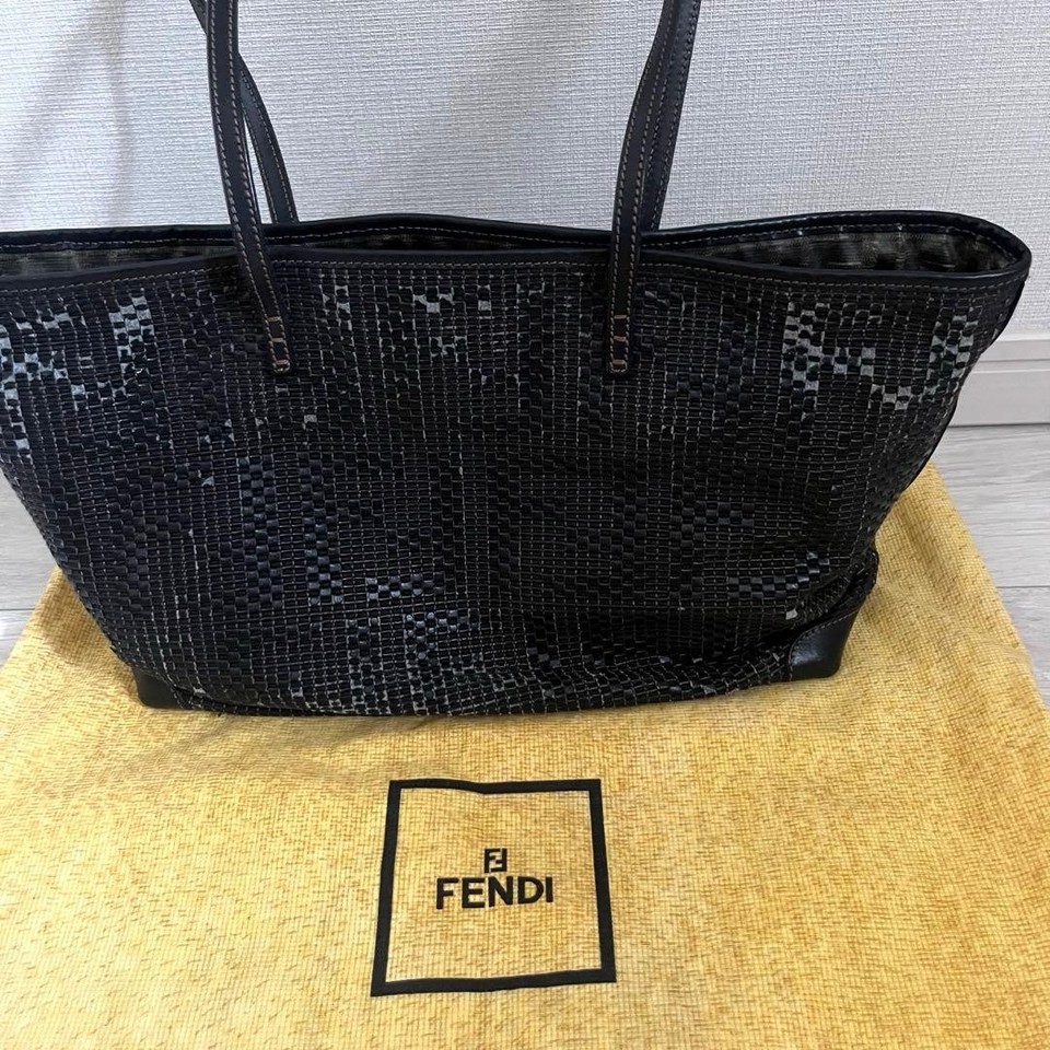 FENDI Leather Tote Bag Brown Shoulder Bag Italian Luxury Women 13.8-18.5x10.6in