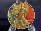 2014 1oz Silver Liberty Eagle. “Nebula”.  Gold Gilded and Coloured.  In Capsule.
