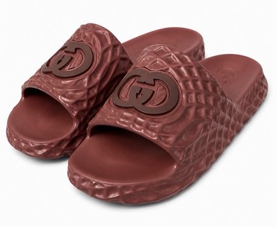 Gucci Herren Ripple Sliders GG Burgunderrot Gummi Slipper Sandalen Größe 13UK/14US