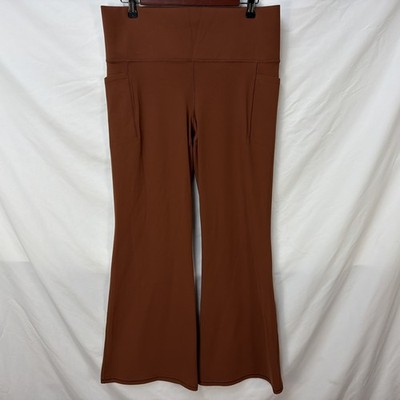 ATHLETA RUST BROWN SALUTATION STASH FLARE PANTS SIZE XL HIGH RISE WIDE LEG