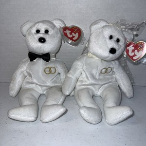 Ty Beanie Babies Bride & Groom Wedding Bears Mr. and Mrs. Plush Stuffed Gift