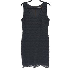 Guess Est. 1981 Black Fringe Tiered Lace Bodycon Cocktail Dress Size 14 LBD