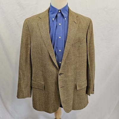 Polo Ralph Lauren Corneliani Blazer Silk Linen Brown Herringbone Sport Coat 48R