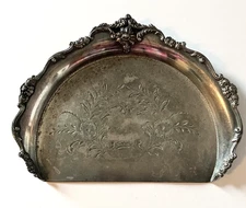 Forbes Silver Co. Antique Crumb Tray Quadruple Plate #81 Ornate Handle Engraved