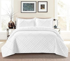 3 Piece Embossed Bedspread Quilted Bed Throw Single Double King Size Bedding Set