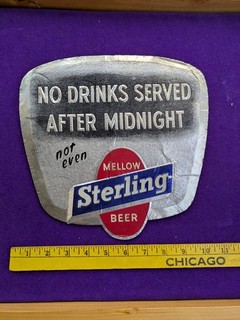 Vtg 1956 Sterling Beer Advertising Bar Sign Evansville IN Embosograf RARE