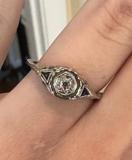 Antique 1920s 18k White Gold Diamond Sapphire...