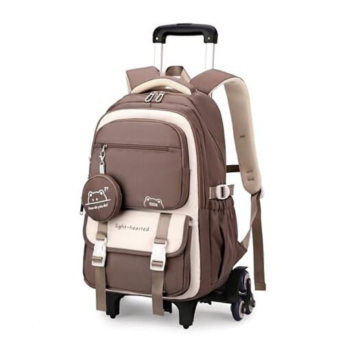 For Boys Girls Kids Backpack With 6 Wheels 05-6 Wheels-brown