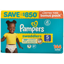 Pampers Swaddlers Unisex Leakproof Diapers, Size 5 27 lbs , 144ct