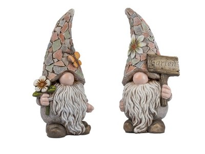 2er Set Dekofiguren Zwerge, Wichtel Mosaik H. 29cm grau aus Magnesia Formano