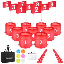 Portable Golf Bucket Outdoor Yard Games for Family Fun - 9 Hole Practice Set
