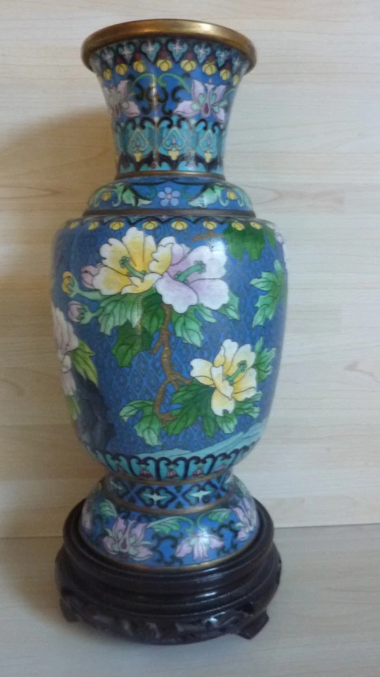 Ancien vase cloisonné, Extrême Orient, oiseaux, fleurs - Photo 4/4