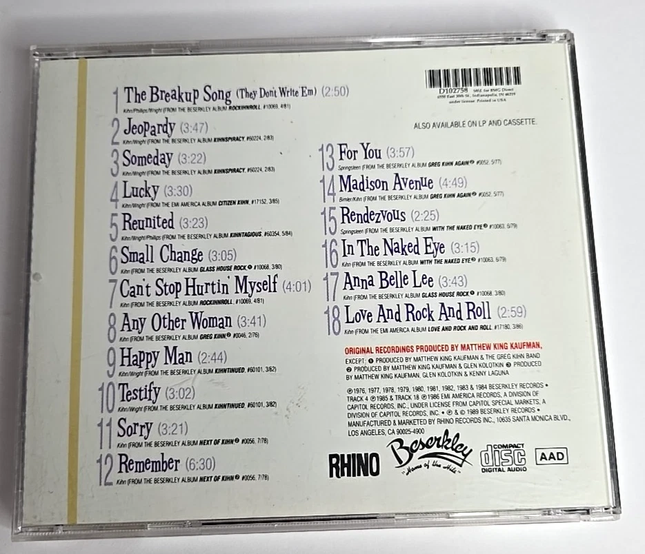 Kihnsolidation: The Best of Greg Kihn 1989 Rhino CD Used-Good CRACKED CASE - Image 2 of 4