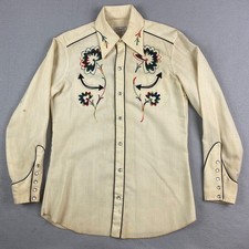 VTG 1970s H Bar C California Ranchwear Western Pearl Snap Small embroidered