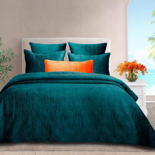 Luxury Velvet Quilt - Teal Green Velvet Comforter Set Queen Size, Cozy Warm Wint