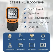 Cholesterol and triglyceride five-item blood lipid analyzer, 30 test strips