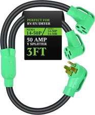 Kanayu 50Amp 14-50 Y Splitter Adapter Cord ETL Listed 4 3ft, Green,Black 