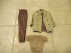 Vintage Barbie Doll Outfit #985 Open Road Brown Car Coat Striped Pants Sweater