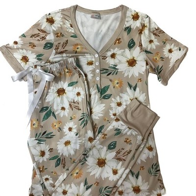 Shirley & Stone Pajama Set Jogger Short Sleeve Daisy New Size Small