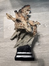 Busto Cabezas de Padre y Bebé Jirafa 15" Estatua Resina Pesada África Safari Naturaleza