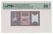 SLOVAKIA banknote 50 Korun 1940 PMG AU 58 Choice About Uncirculated