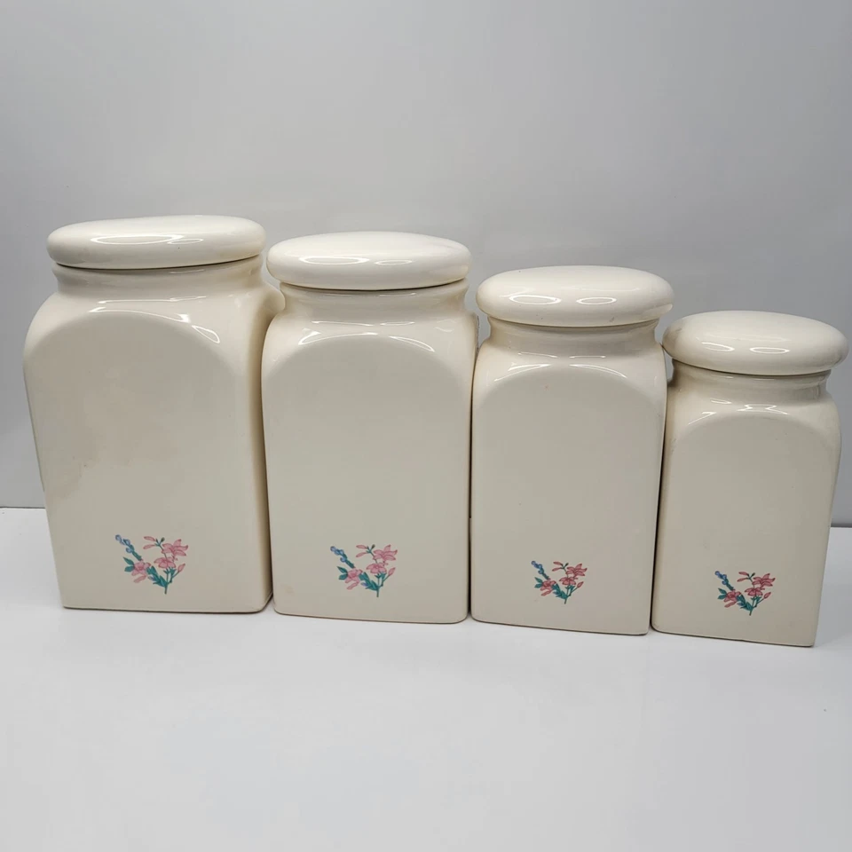 Tarros de cocina de cerámica vintage florales Montgomery Ward botes almacenamiento Taiwán Foto 2 de 4