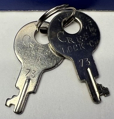 Pair of Vintage Crest Lock Co. Keys No. 73 USA Luggage Case Lock Key