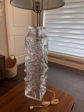 Vintage XL Glass Pukeberg 24" Ice Block Statement Lamp MCM Brutalist Sweden 60s
