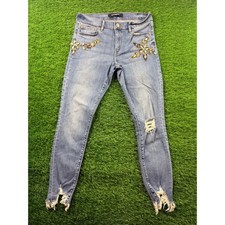 Express Women's Size 8R Skinny Embellished Rhinestone Distressed Raw Hem Jeans