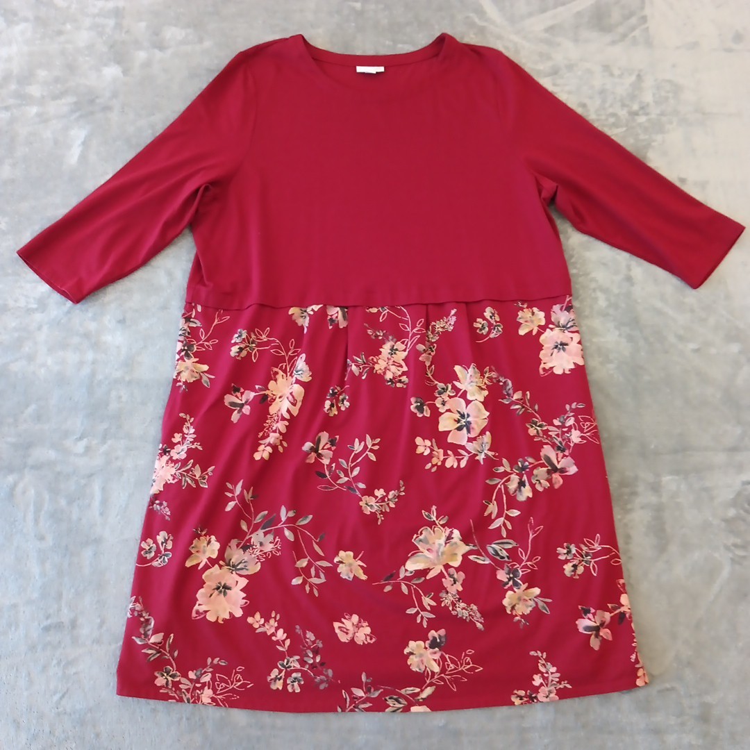 petite red shift dress J.Jill Wearever Shift Dress Small Petite Red Short Sleeve Pleated Pullover  New