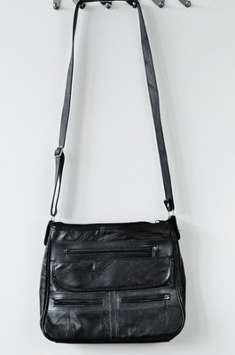 Damen Schultertasche  Umhängetasche Crossbody Leder Patchwork Schwarz Vintage
