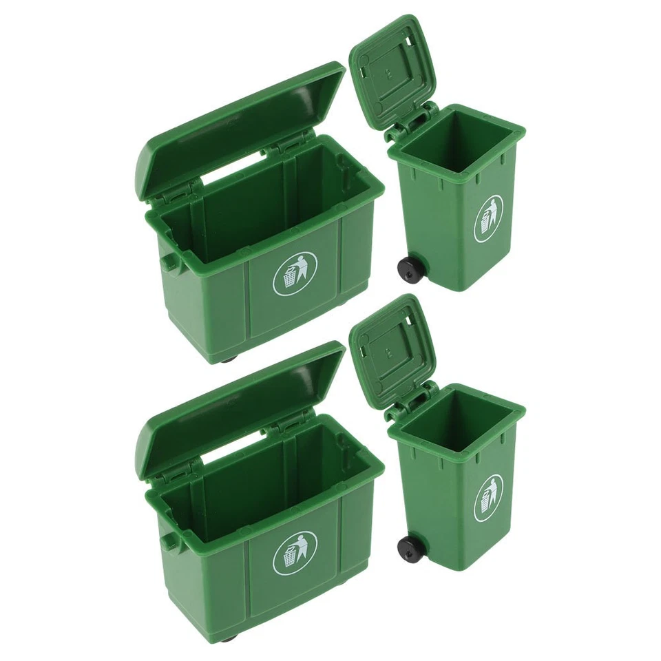 4 Stück Mini-Mülleimer mit Deckel und Rädern, Modell für Puppenhaus, - Bild 3 von 4