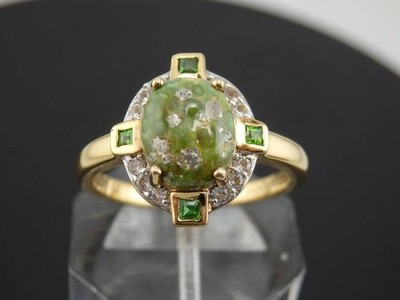 Gem Treasures 10x8 mm Sonora Gold Türkis Halo Ring 18k über 925 - Gr. 10