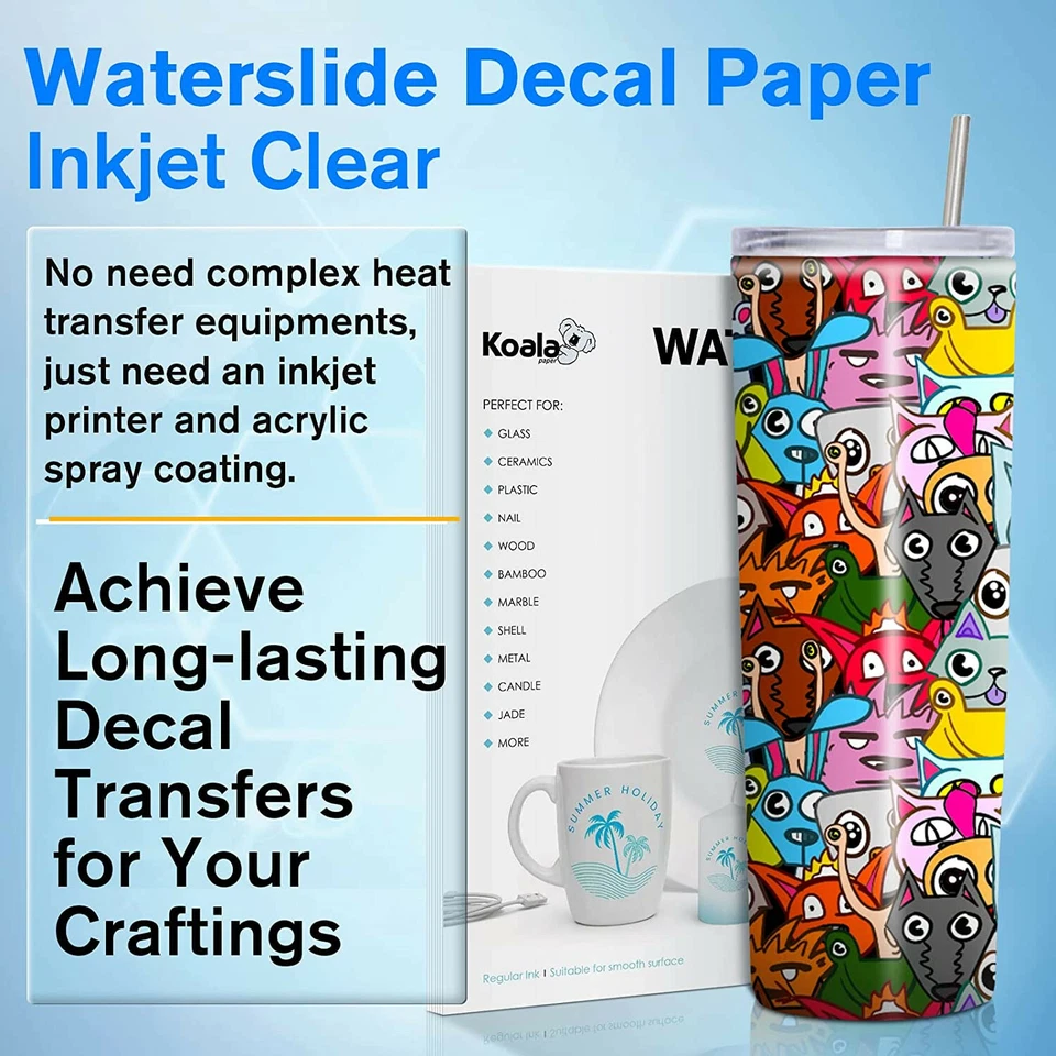 Koala Waterslide Decal Paper Inkjet CLEAR 20 Sheets 8.5x11 Water Slide Transfer - Image 4 of 4