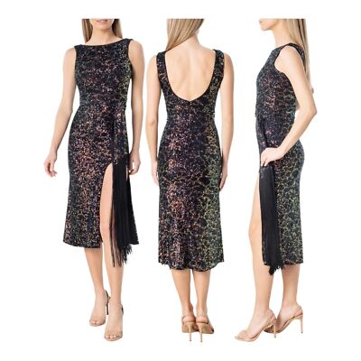 Dress the Population Karlie Sequin Tie Waist Fringe Dress Size XS New